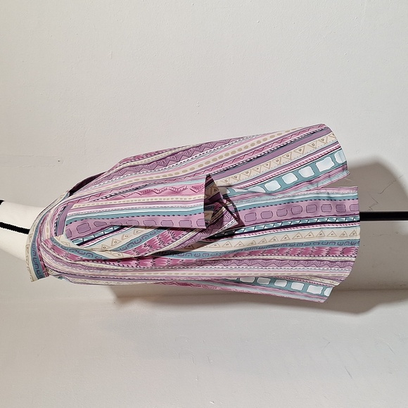 Alluson Dalet Multicolor Striped Full Button-Up Short Sleece Blouse Size 14P - Picture 5 of 16